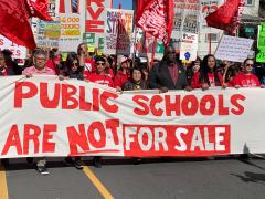 LABOR ICON DOLORES HUERTA (CENTER, WITH BLACK JACKET) HELPS LEAD A MARCH IN SUPPORT OF OAKLAND TEACHERS. (PHOTO CREDIT: JO BATES) LABOR ICON DOLORES HUERTA (CENTER, WITH BLACK JACKET) HELPS LEAD A MARCH IN SUPPORT OF OAKLAND TEACHERS. (PHOTO CREDIT: JO BATES)